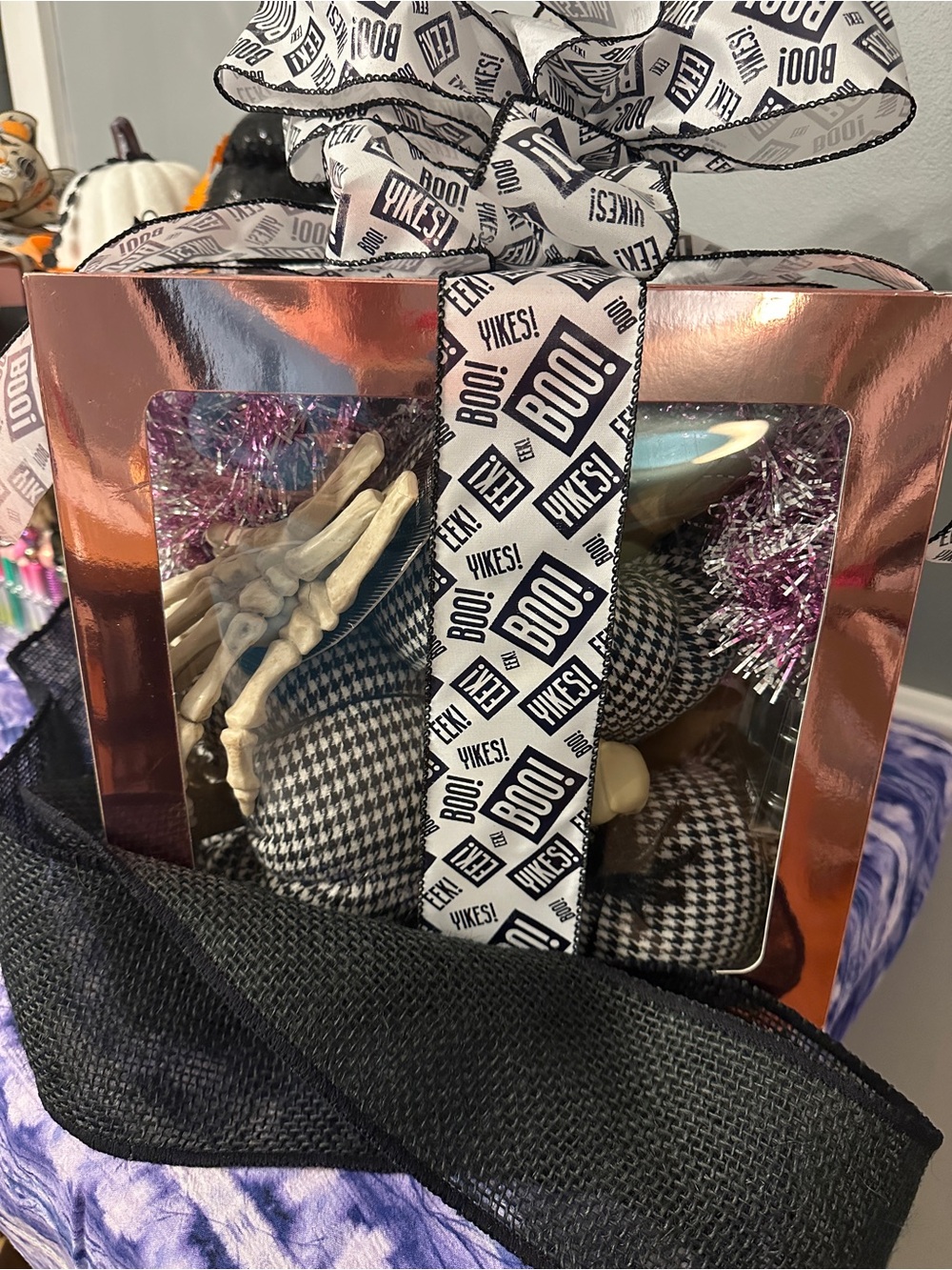 Halloween Mystery Box with Black & White Ribbon - decorations and crafting